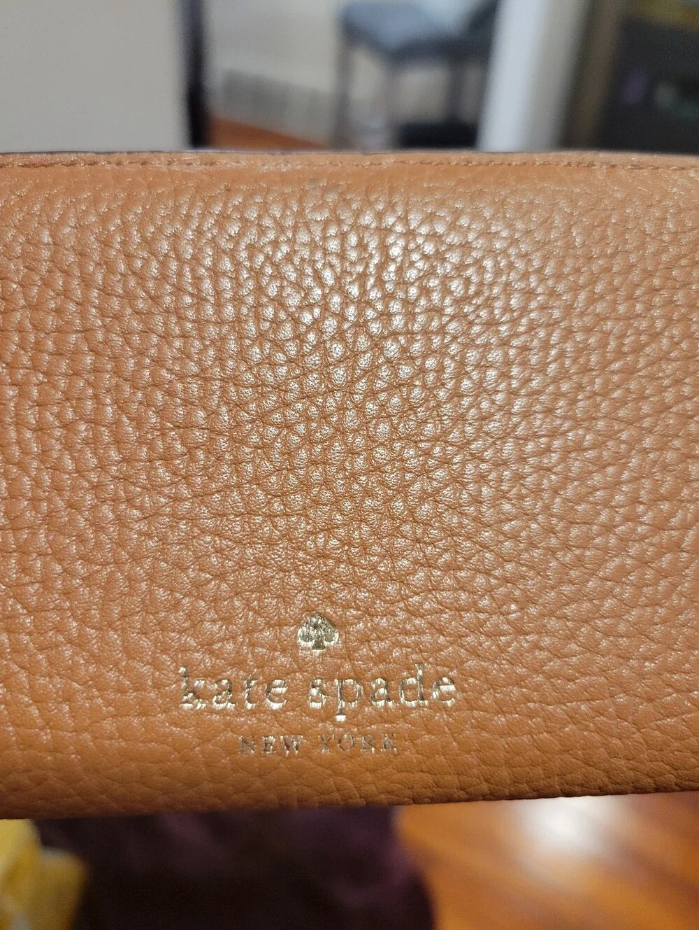 Kate Spade Leather Tassel Bow Zip Wallet in Tan